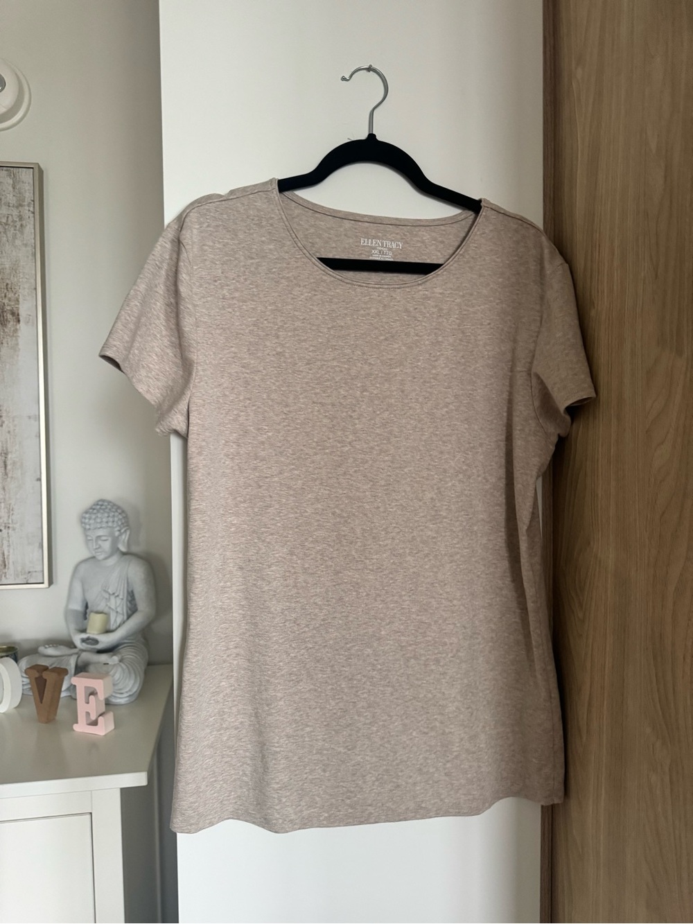 Ellen Tracy Short Sleeve Crewneck Top - Taupe Heather